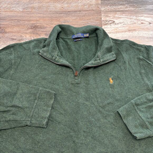 Polo Ralph Lauren Estate Rib Pine Green Mens‎ 2XL Quarter 1/4 Zip Sweater Preppy - Picture 1 of 9